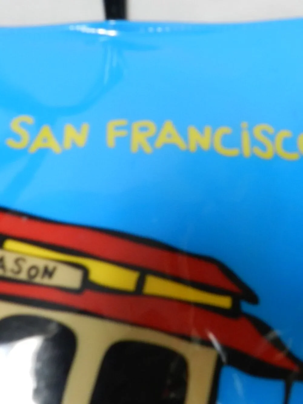 Marc Tetro San Francisco Trolley tram vinyl tote bag purse large zip blue red